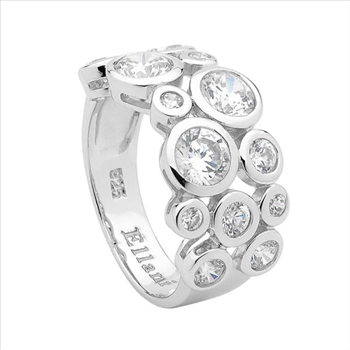 Silver white CZ bezel set, multi stones different sizes ring