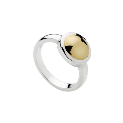 Silver, polished Brass domed disc ring