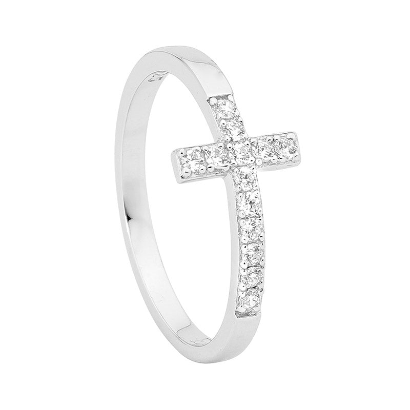 Silver, Cross CZ set ring