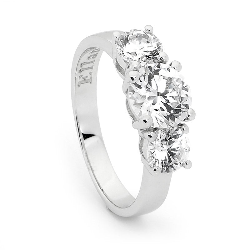 Silver, CZ claw trilogy set dress ring