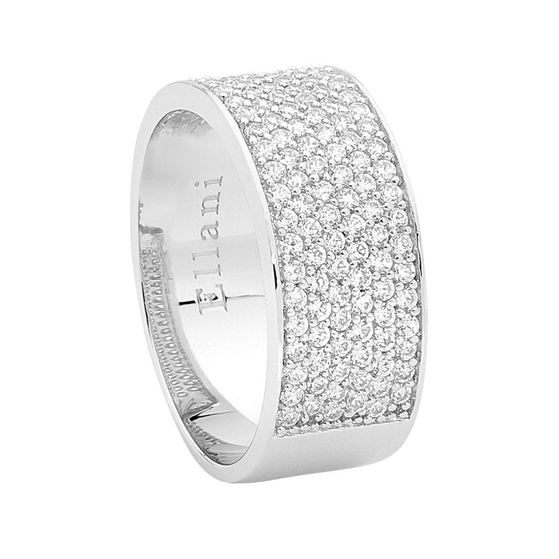 Sterling Silver White Cubic Zirconia 6 Row Pave Ring