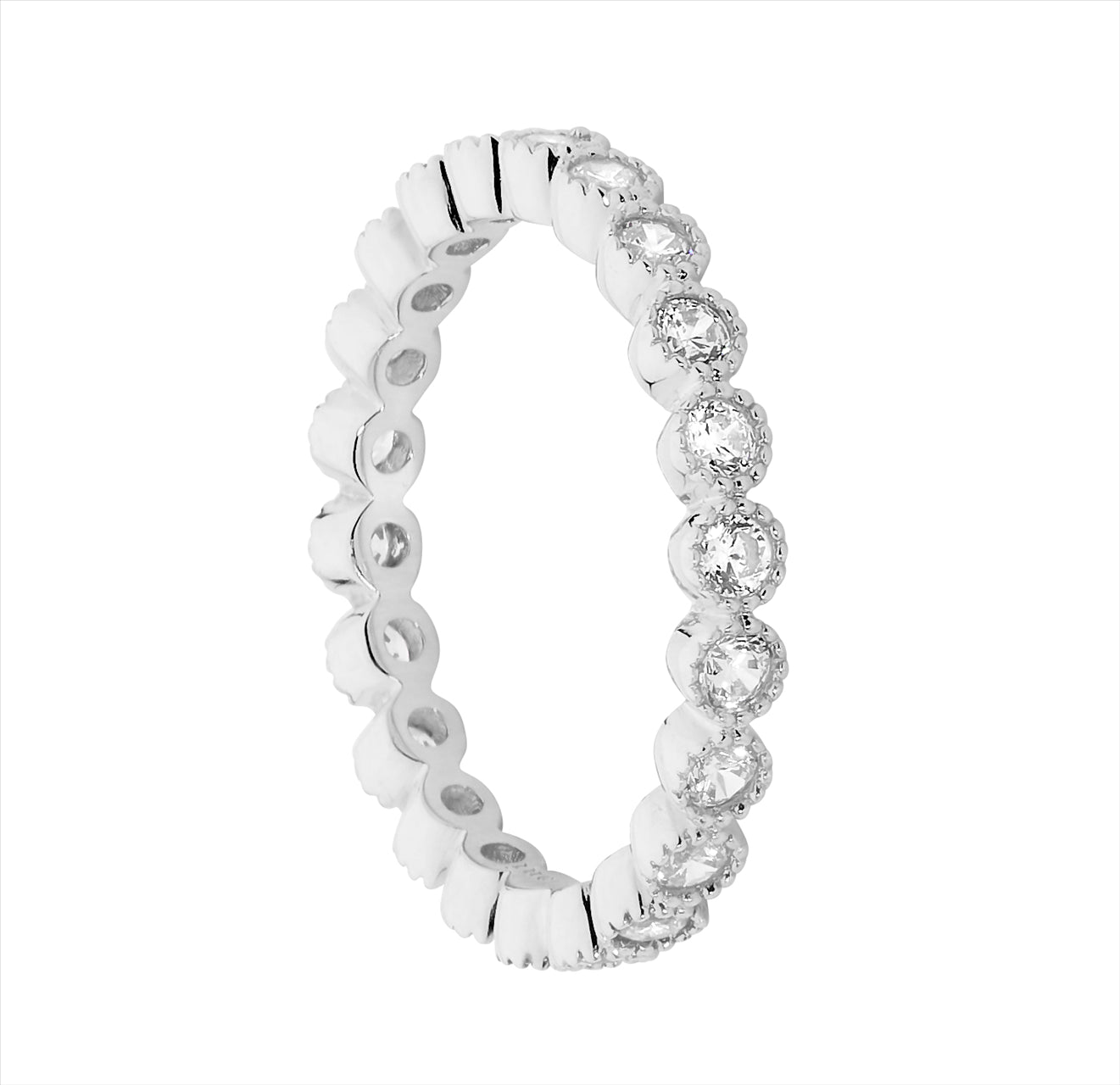 Sterling silver, cubic zirconia, eternity ring.