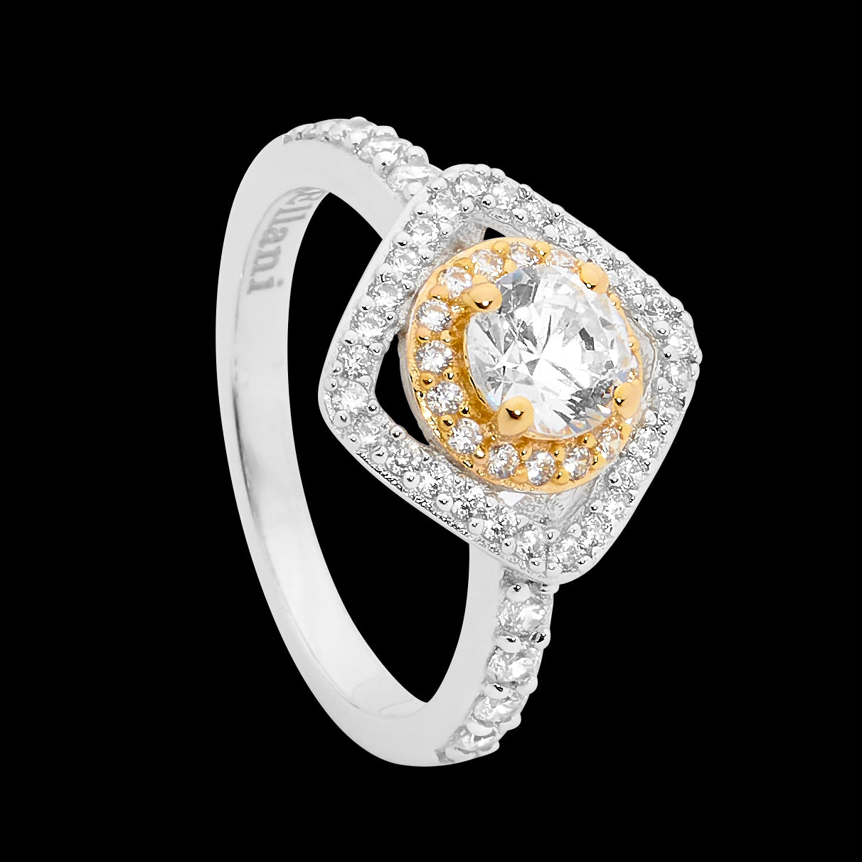 Silver CZ double halo w yellow gold plating