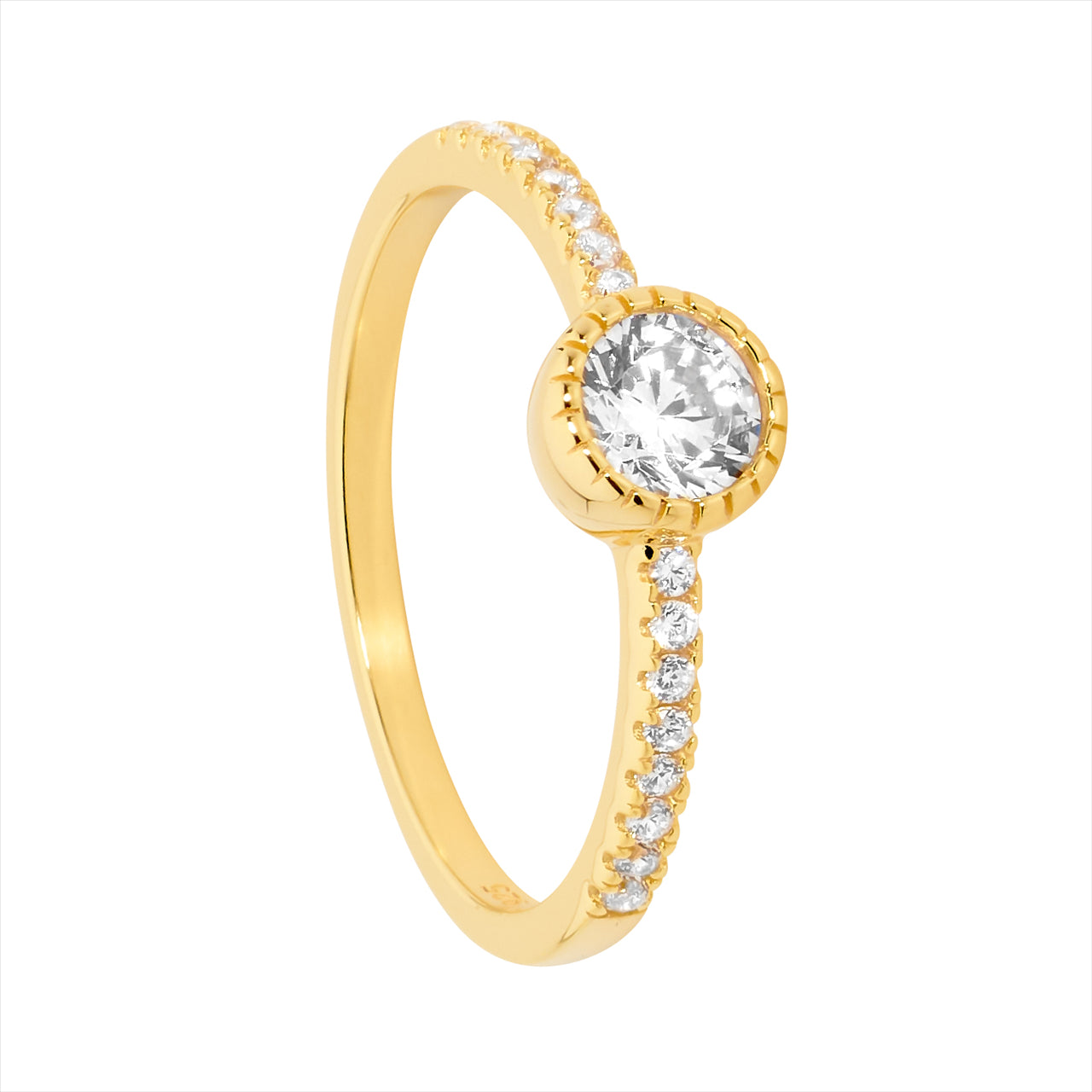 Silver, yellow gold plated, CZ set ring