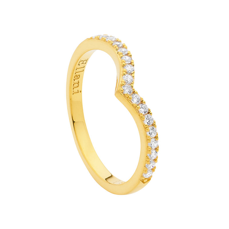 Silver, gold plated, CZ set fitted ring