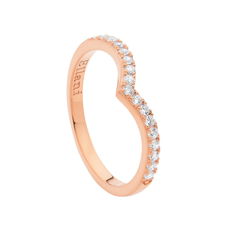 Silver, Rose gold plated, CZ set fitted ring