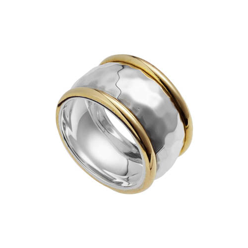 Silver, wide beaten band with bronze rims small