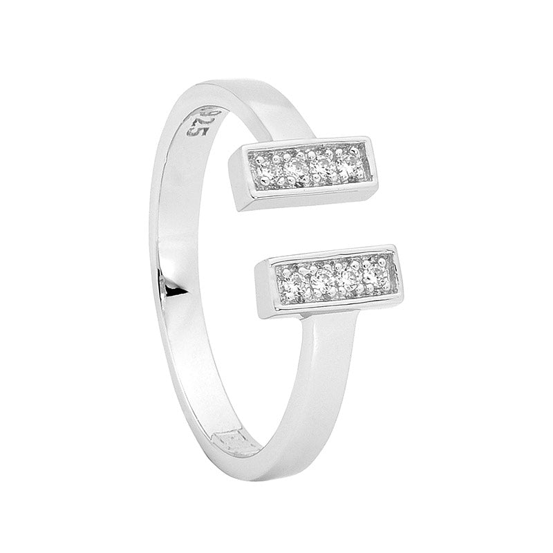 Silver, CZ set double bar open ring