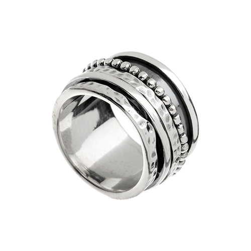 oxidised silver15mm wide ring with 3x spinning bands MEDIUM
