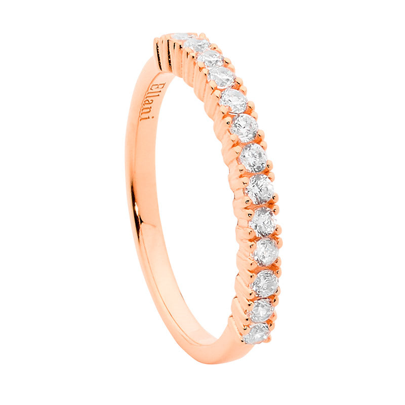 SS single row white cz ring w/ rose gold plating