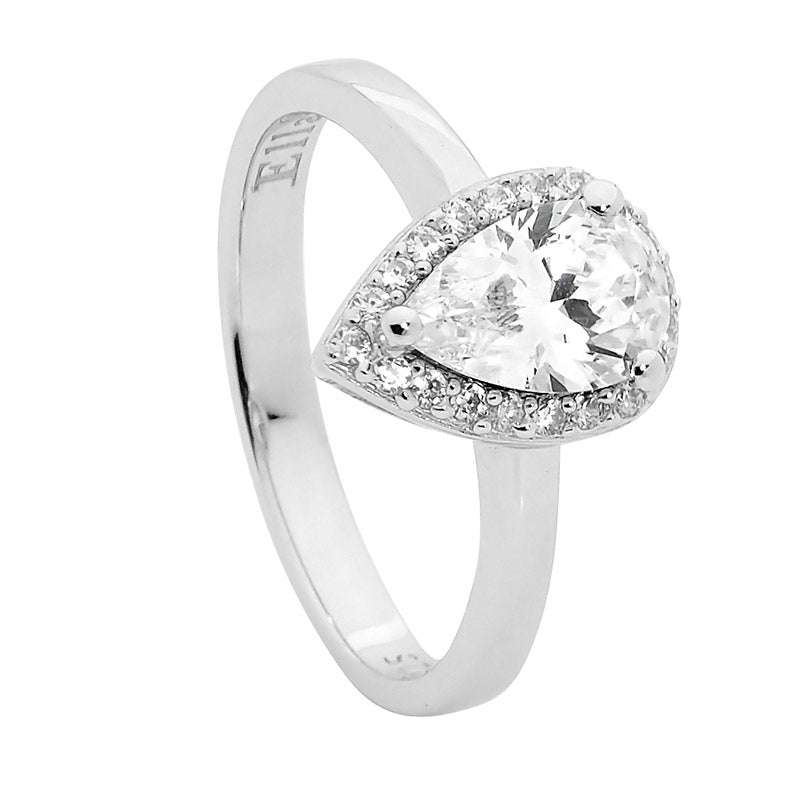 SS WH CZ Pear Ring w/ cz surround