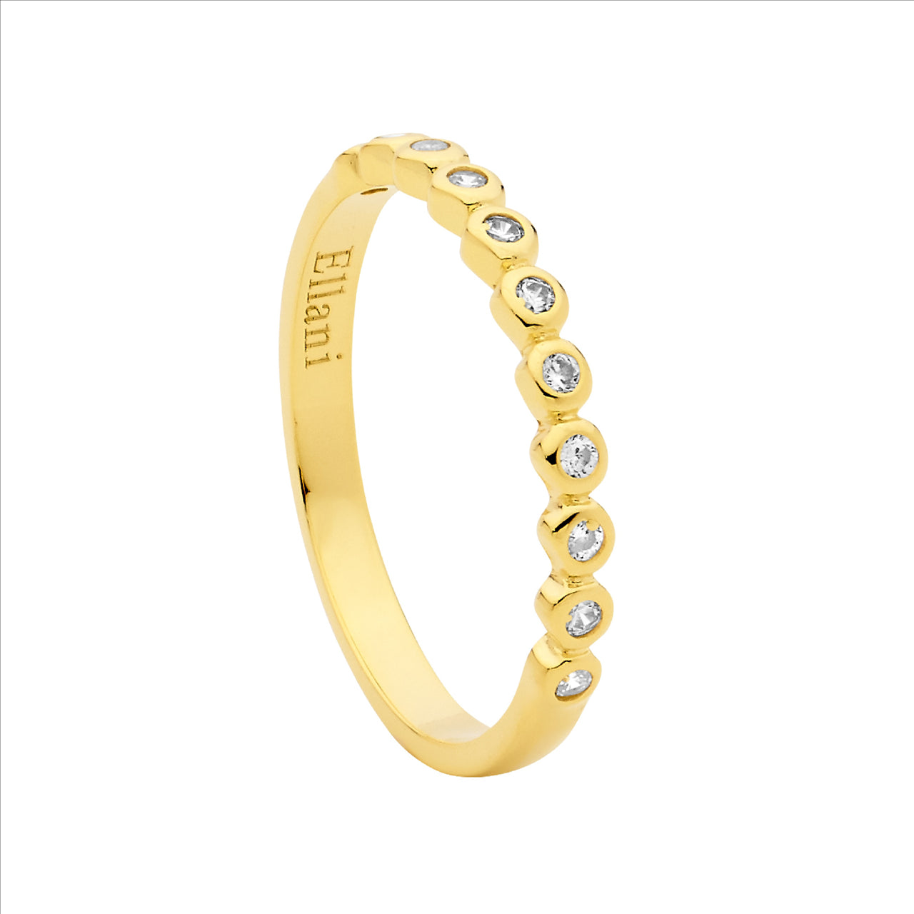 SS WH CZ bezel set ring w/ gold plating