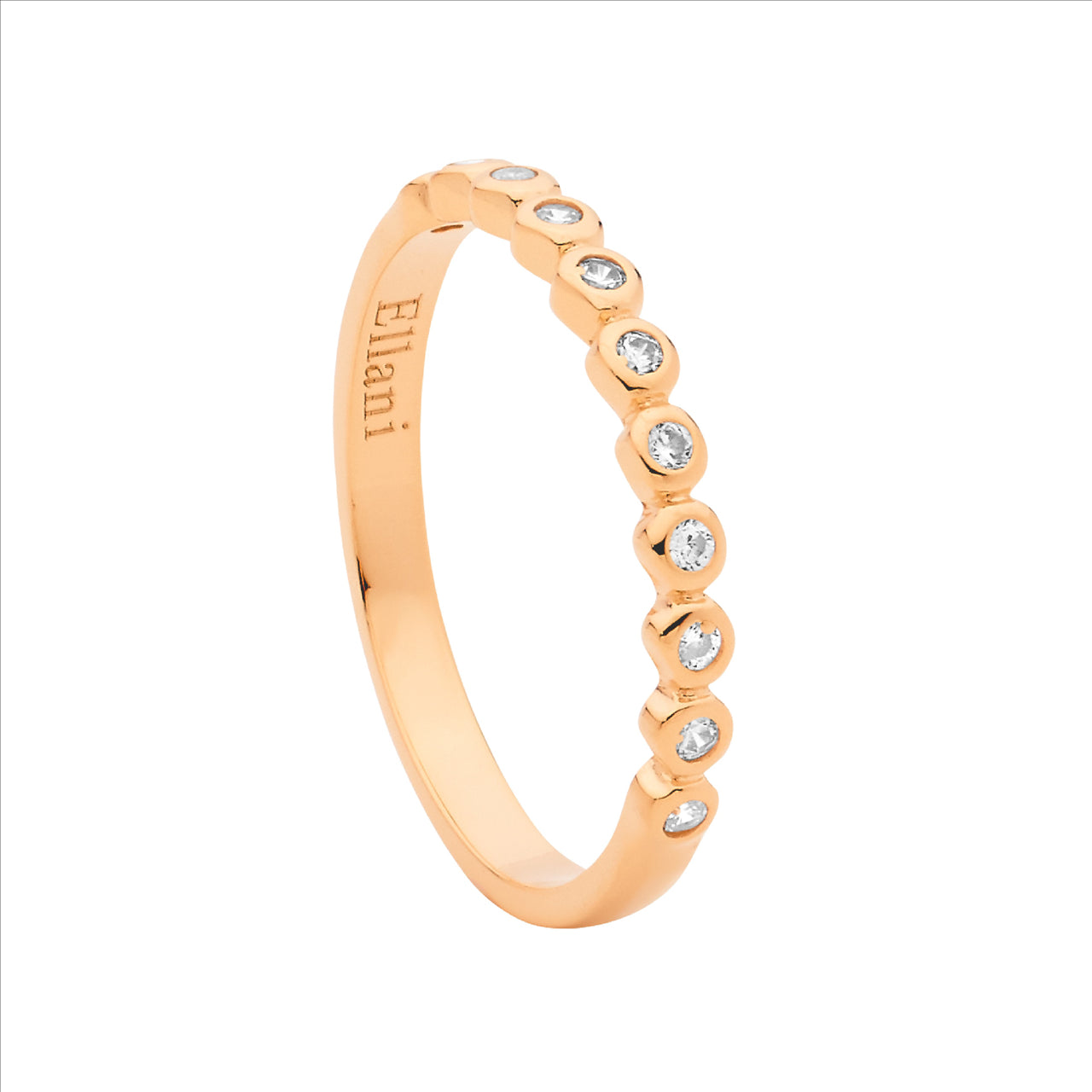 SS WH CZ bezel set ring w/ rose gold plating