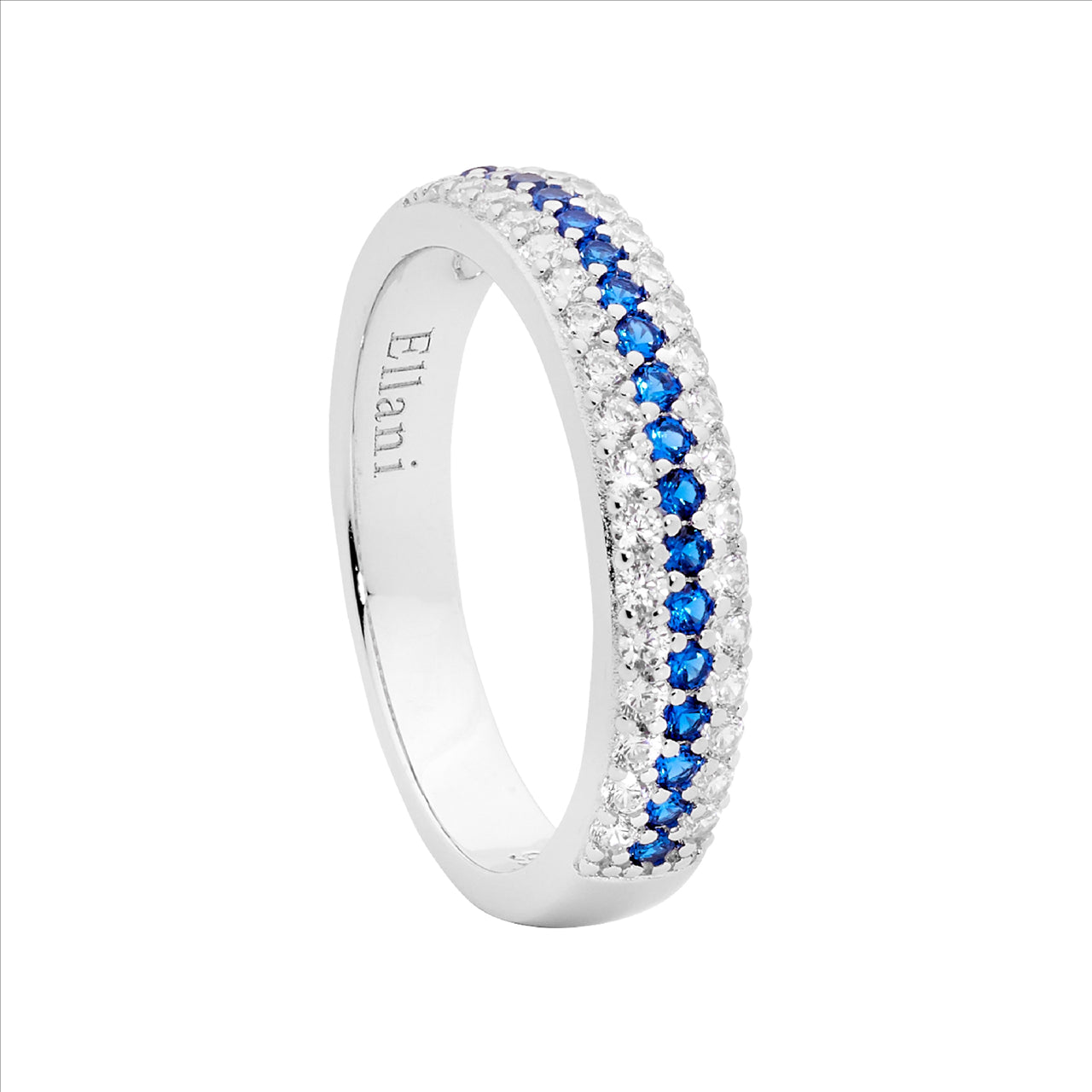 SS WH & dark blue cz 3 row ring