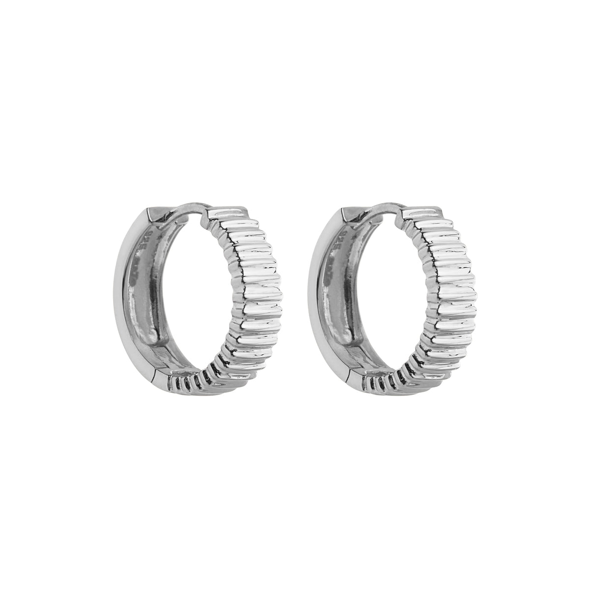 Sterling silver, huggie earrings, line patterned