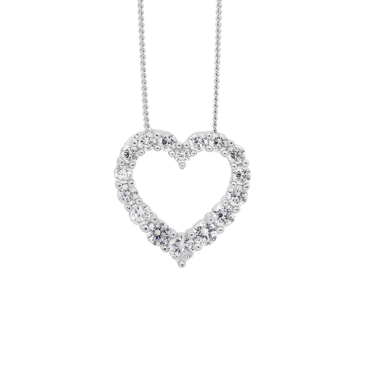 Silver, single CZ set heart pendant and chain