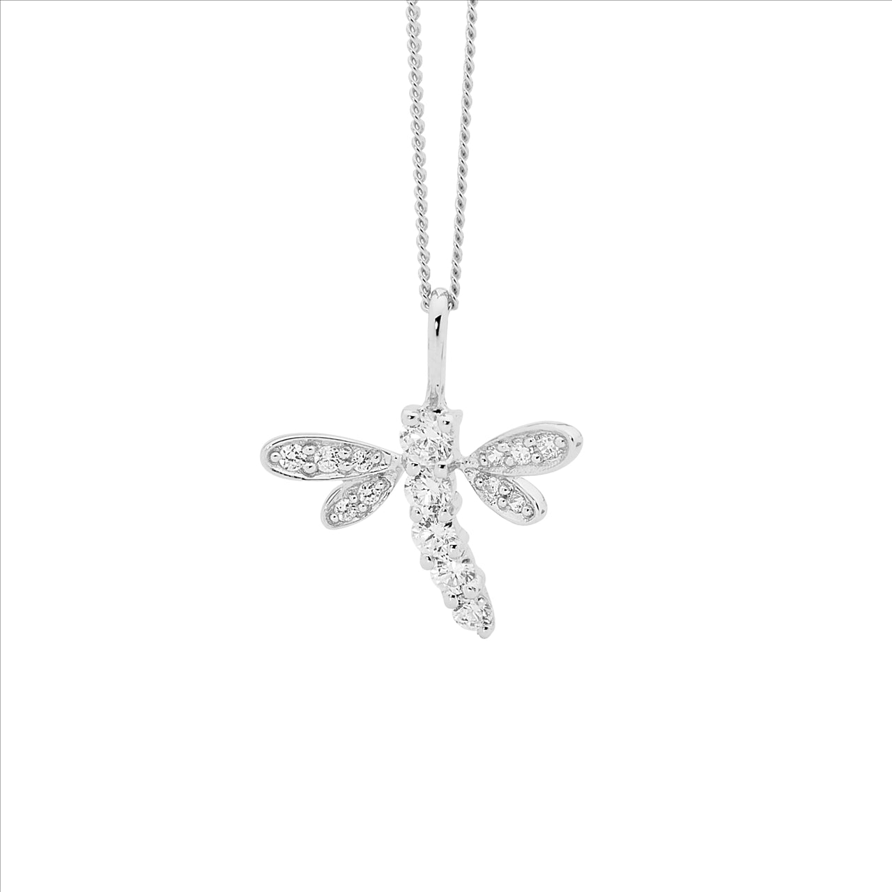 Silver, Dragonfly pendant, CZ set and chain