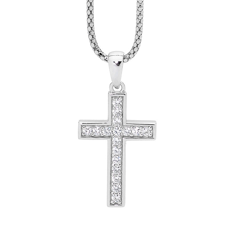 Silver CZ set Cross and chain