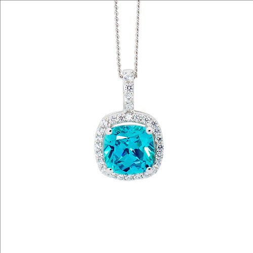 Siver, Mint coloured CZ with a halo or white CZ pendant and chain