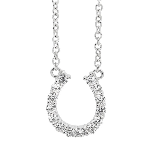 Silver CZ set horse shoe pendant and chain