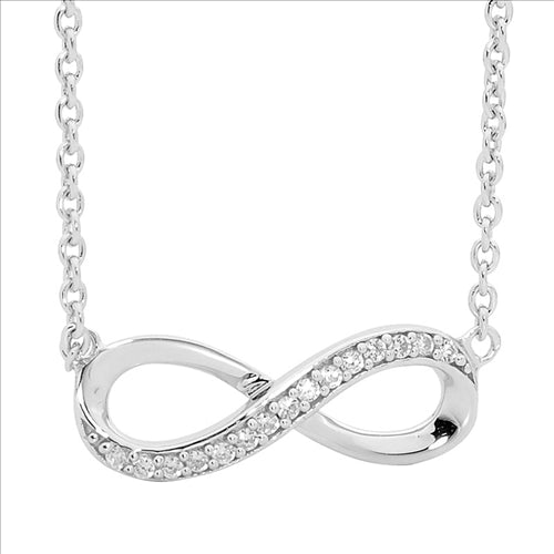 Silver, Infinity pendant and chain, Half set w CZ's