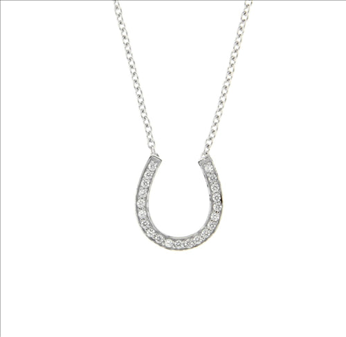 Silver, Horse shoe pendant CZ set w chain