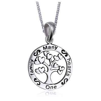 Silver flat Family Tree oxidised pendant, engraved and chain