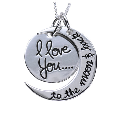 Sterling silver, double moving pendant Full moon and crescent moon w chain
