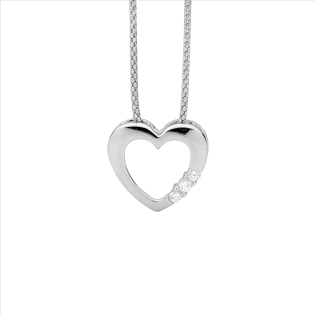 Silver Heart pendant set w 3x CZ and chain