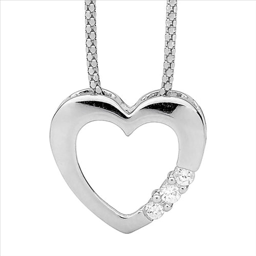 Silver Heart pendant set w 3x CZ and chain