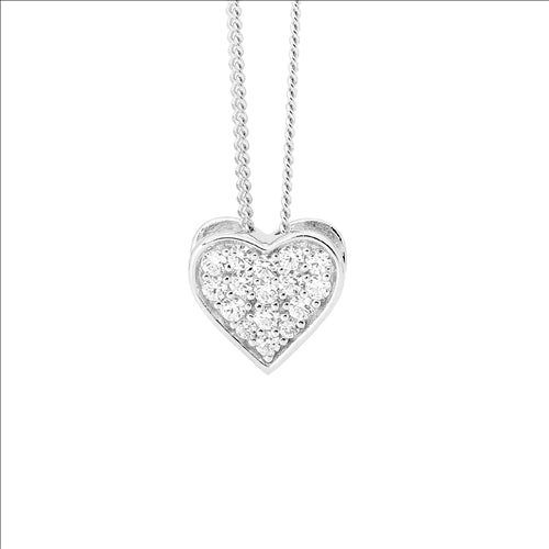 Silver, Pave set Heart CZ pendant and chain