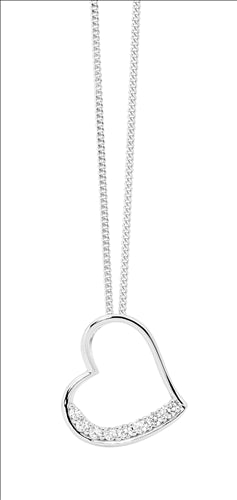 Silver Open Heart set w CZ and chain