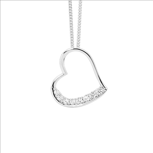 Silver Open Heart set w CZ and chain