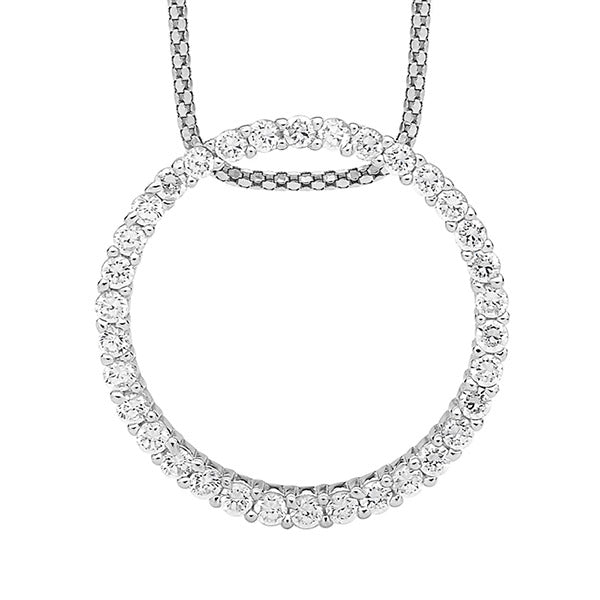 Sterling Silver 20mm Circle WH CZ Pendant & chain