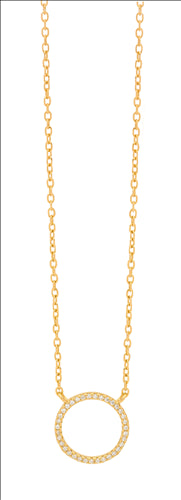 Silver, gold plated, CZ set circle pendant and chain