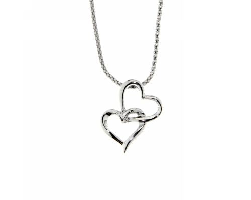 Silver double linked heart drop pendant and chain