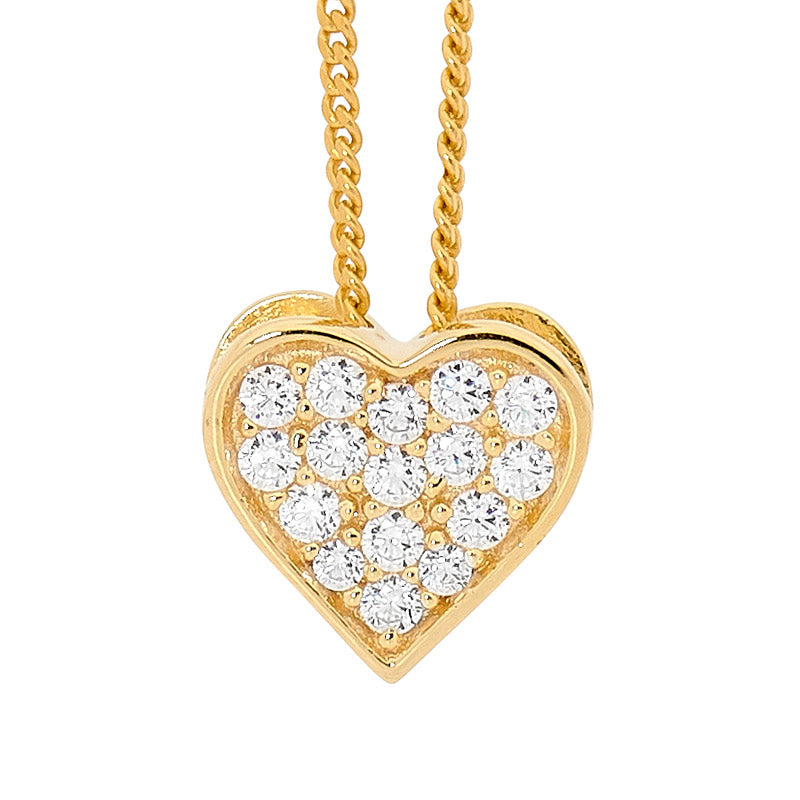 SIlver gold plated Heart, pave set CZ's pendant and chain