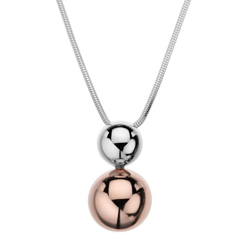 Sterling silver and Rose gold plated double ball pendant on snake chain