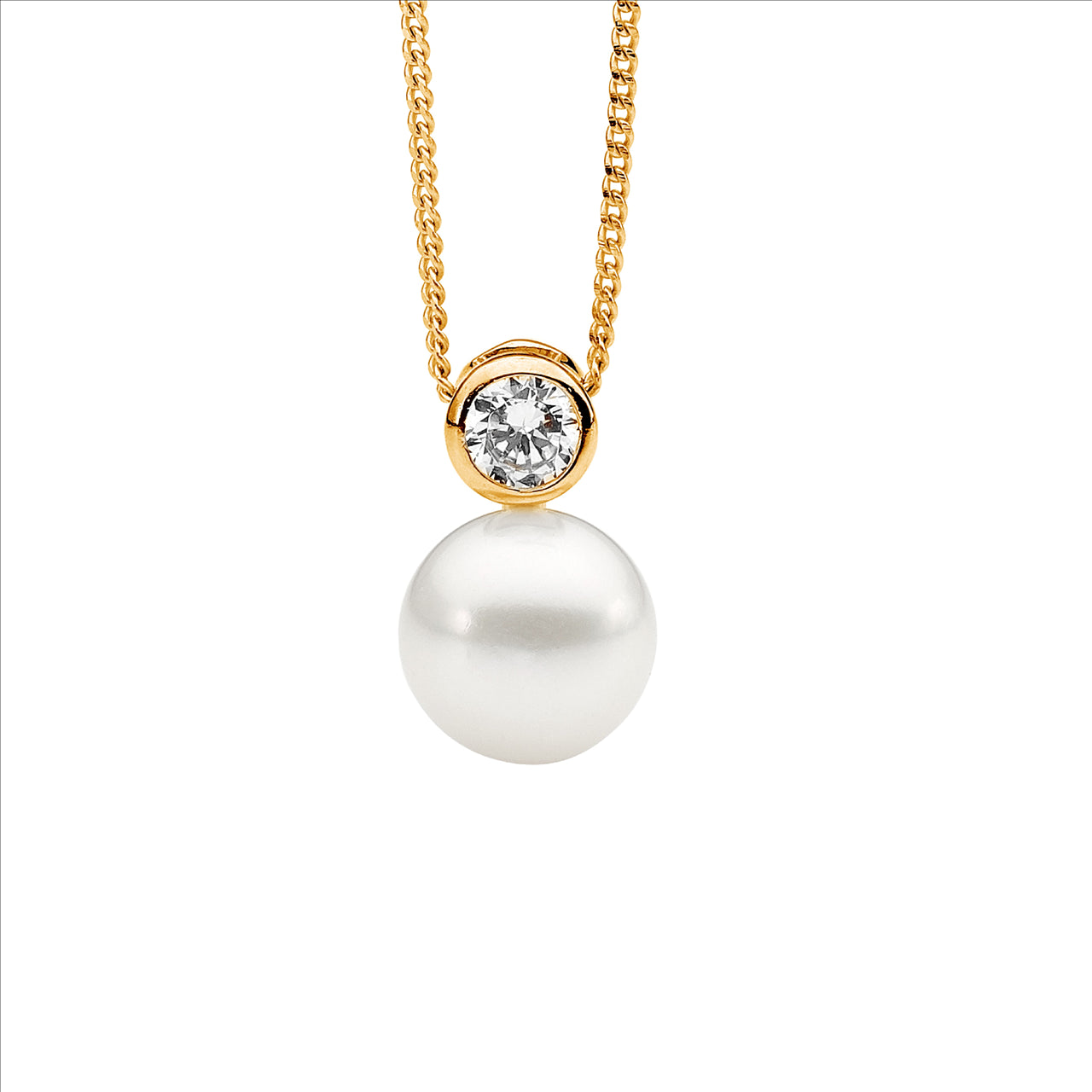 Silver, gold plated CZ Freshwater Pearl pendant and chain