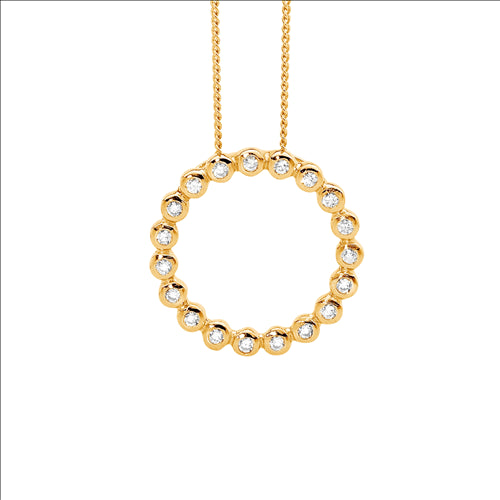 SS WH CZ Bezel Set 2cm Open Circle Pendant w/ Gold Plating and chain