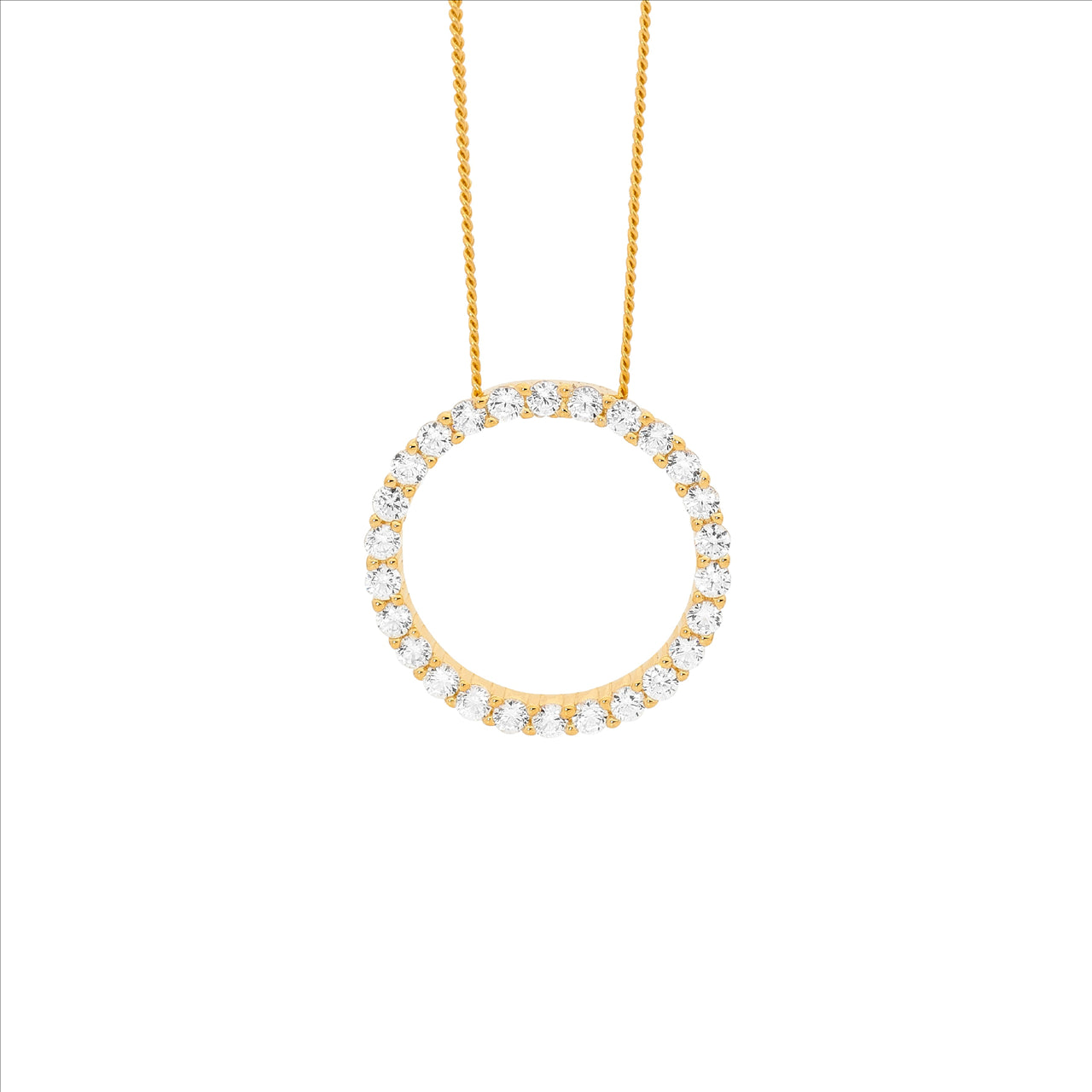 SS gold plated, opne circle CZ set pendant and chain