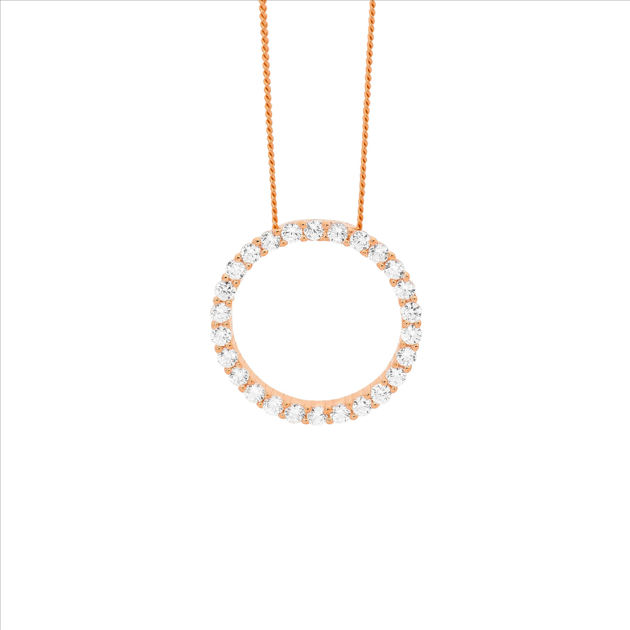 Silver rose gold plated CZ round pendant and chain