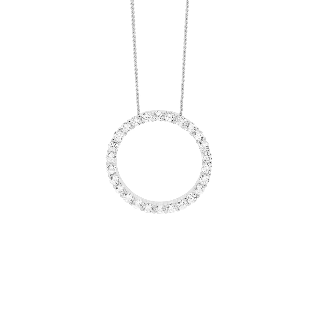 Sterling silver, CZ set open circle pendant and chain