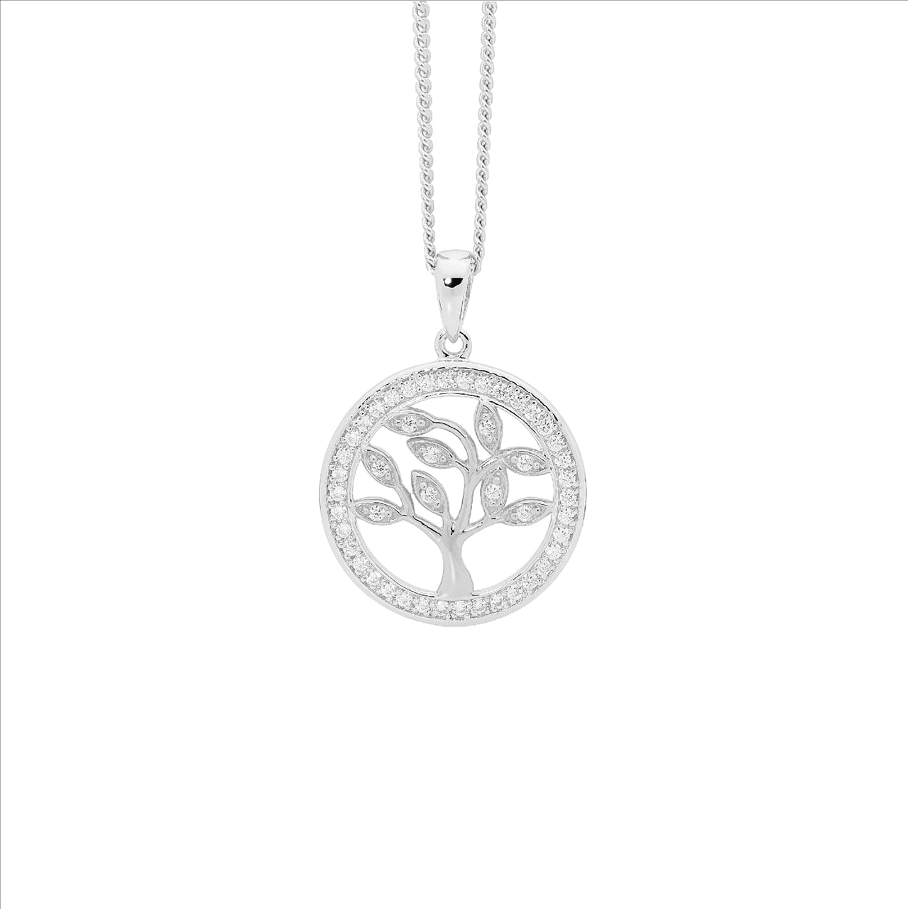 Silver Tree of Life pendant CZ set and chain