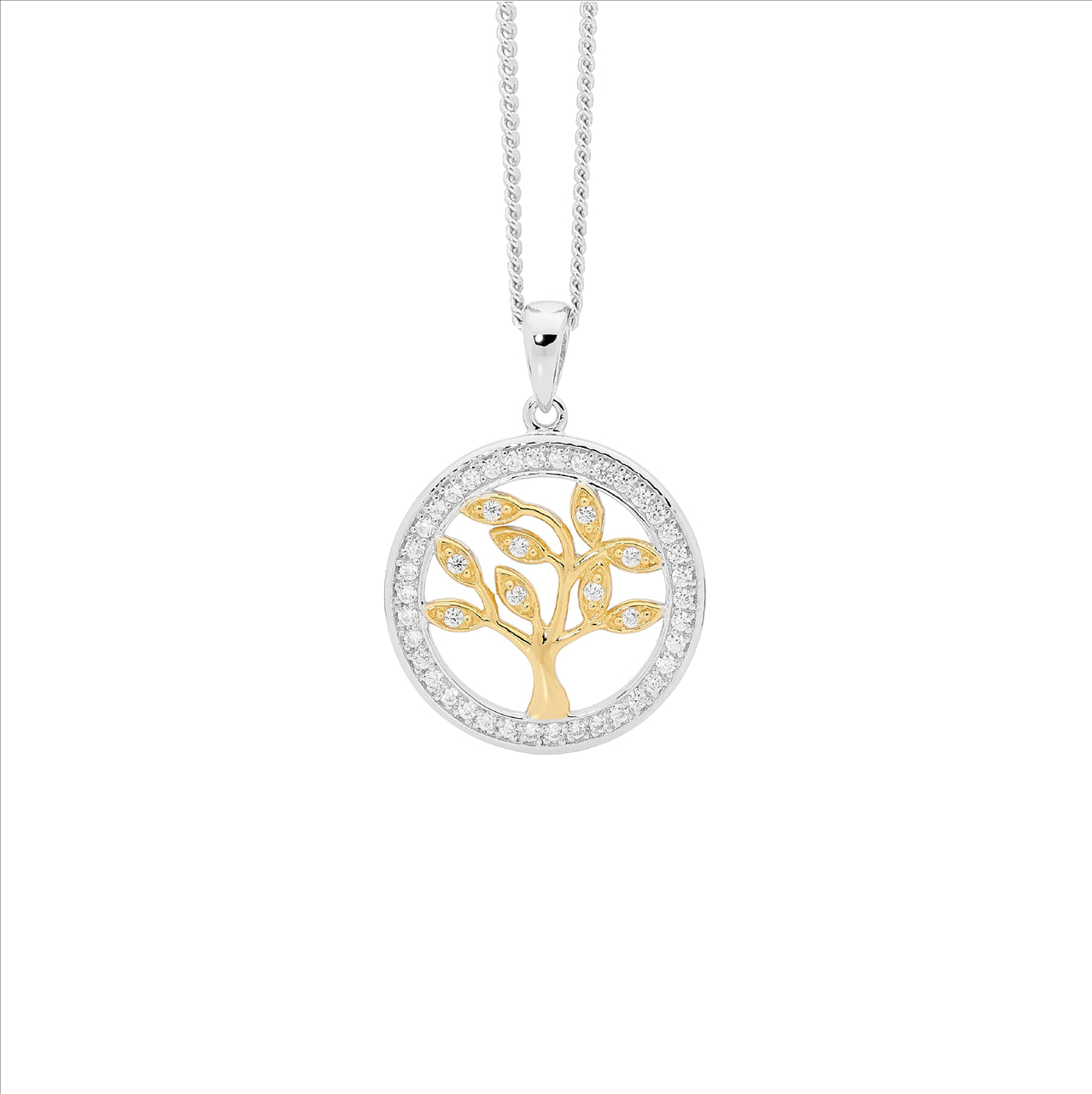 Silver Tree of LIfe pendant and chain, gold plated Tree with CZ