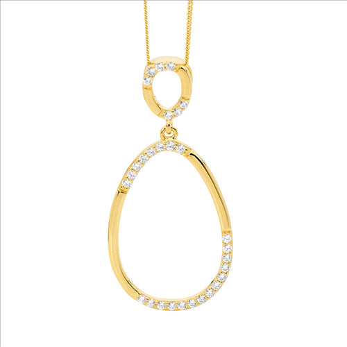 SIlver Yellow gold plated CZ set Oval pendant and chain