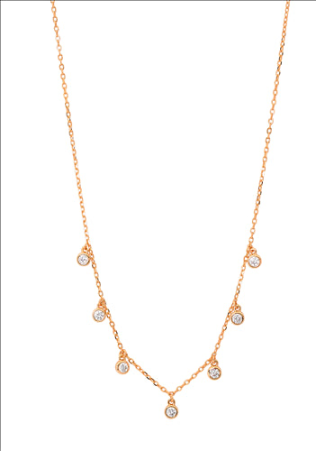 SS 7x Bezel set WH CZ Necklace w/ Rose Gold Plating and chain