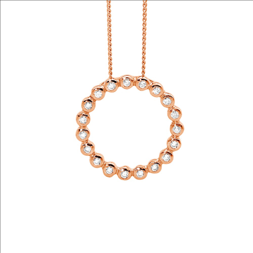Silver, Rose gold plated, CZ circle pendant and chain