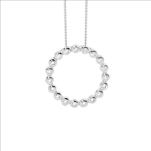 Silver CZ bezel set circle pendant and chain