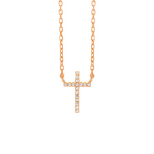 Silver, Rose gold plated, CZ set cross pendant and chain